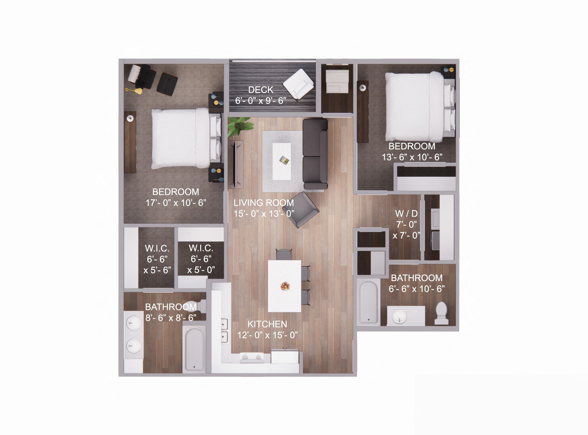 Floor plan for 2 beds, 2 baths, 1120 sqft